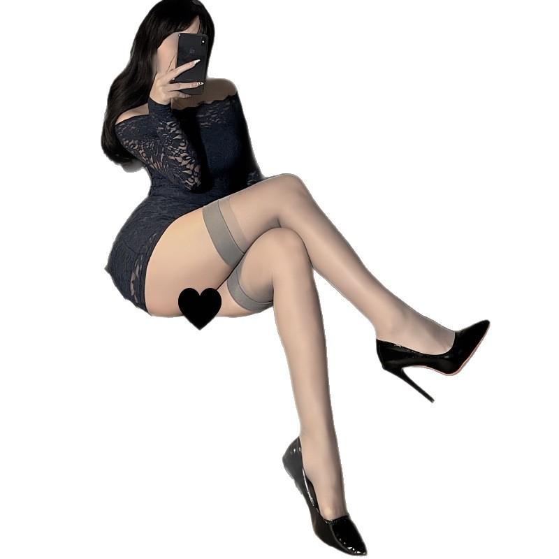 Slim Wide-Edged Knee Black Silk Stockings Transparent Simple Hottie Long Thigh Black Stockings Sexy Summer