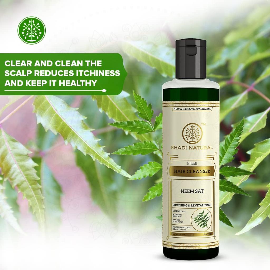 Khadi Natural Neem Sat Shampoo 210ml Pack of 1 for Thick, Strong, Nourished Hair, Sulphate & Paraben Free