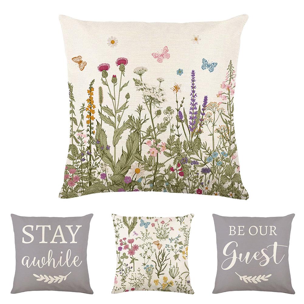 18 Inch Linen Pillowcase Spring Flower Printed Design Without Core