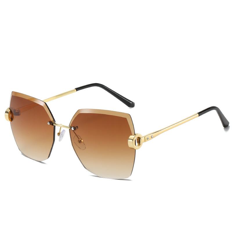 2022 Fashion Crystal Rimless Ocean Color Polygon Sun Glasses Women Vintage Trendy UV400 Sunglasses