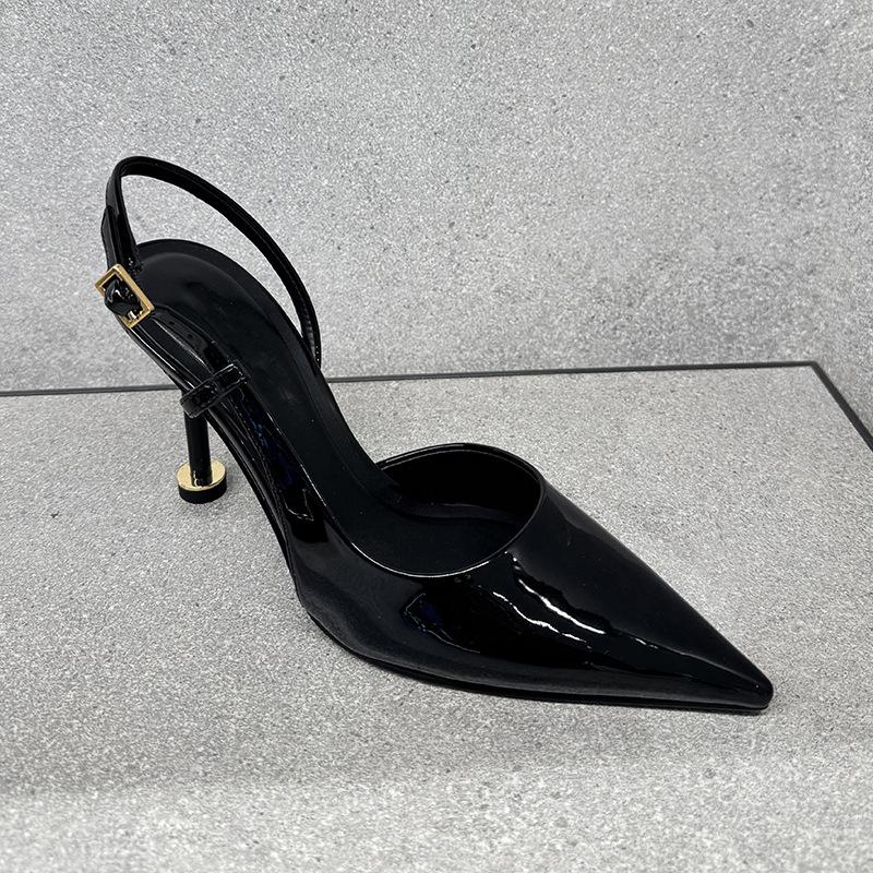 

Fashion 2025 New Leopard Print Single High-Heeled Shoes With Pointed Tips, Thin Heels And Toe Wraps For Women 40 чёрный