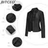 BITCED Women's Spring/Autumn Studded Leather Jacket Cardigan Button-Up Leather Clothing Fashionable Lightweight Outerwear