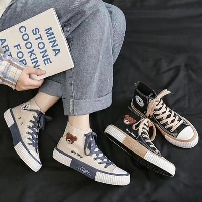 Spring Summer Fashion Bear Women Canvas Shoes High-top Canvas Shoes Lace Up Casual Sneakers Female Off White Shoes Sneakers