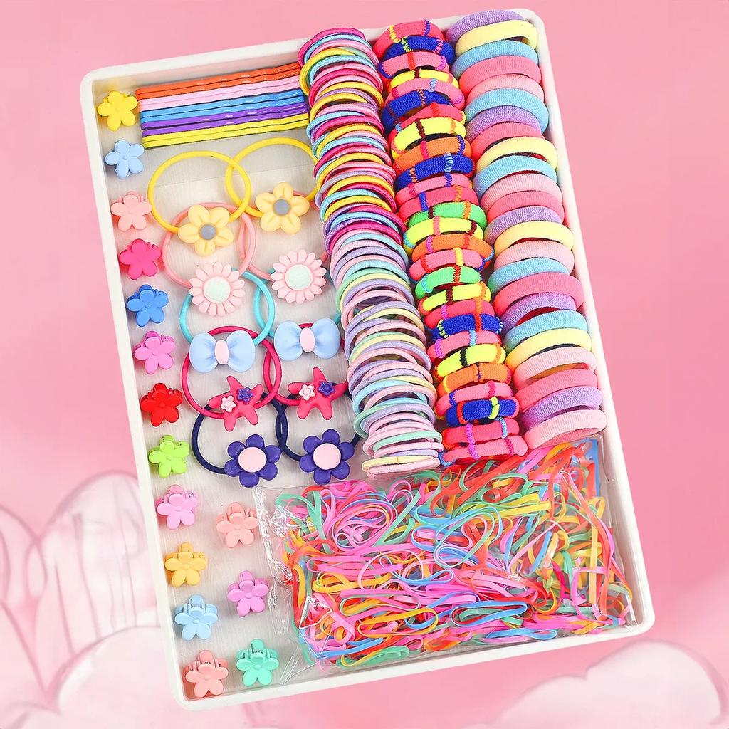 780-1800Pcs Girls Colorful Hair Bands Set Nylon Elastic Rubber Band Satin Children Ponytail Holder Kids Styling Tools