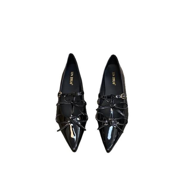 XINZHOU French Temperament Pointed Bow Single Shoes Women's 2025 New Spring Red Flat Mary Jane Shoes