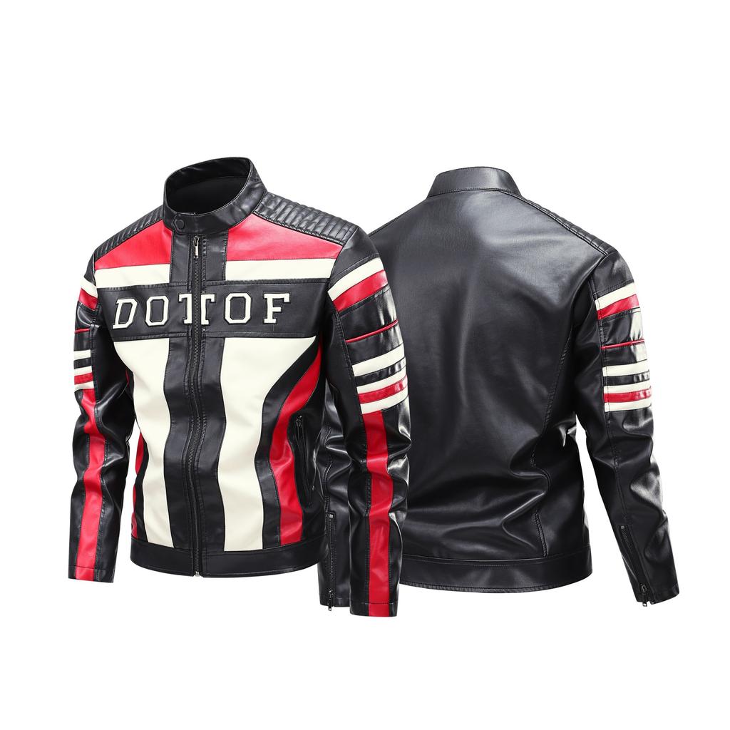 Neue Herbst- und Winter Stehkragen Herren Lederjacke Bestickte Herren Lederjacke Motorradanzug Rennanzug Motorrad