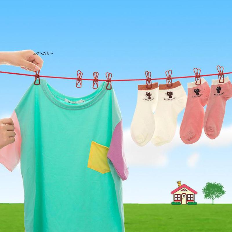 Portable Retractable Clothesline with 12 Clips Laundry Dryer Outdoor Clothes Rope Drying Rack Hanging Line for Clothes