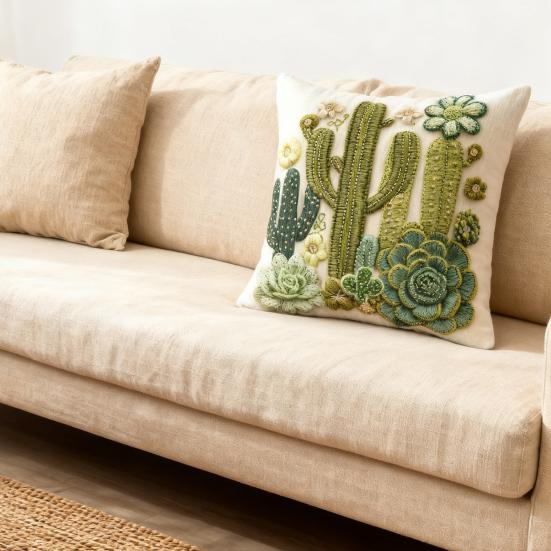Față de pernă cu model cactus Imprimeu viu cu plante Husă de pernă de dimensiune standard cu fermoar ascuns Decor pentru casă
