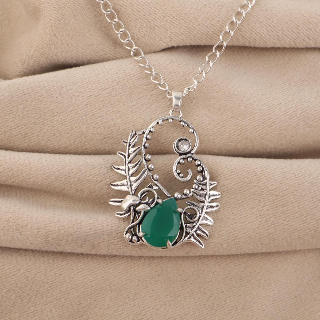 Green Onyx Gemstone 925 Sterling Silver Jewelry Pretty Pendant 1.8" Anniversary Gift For Wife CP-42-22