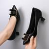 Four Seasons Black High Heels Femininity Premium Wedding Banquet Shoes Thick Heels Not Tired Leather Shoes New Single Shoes