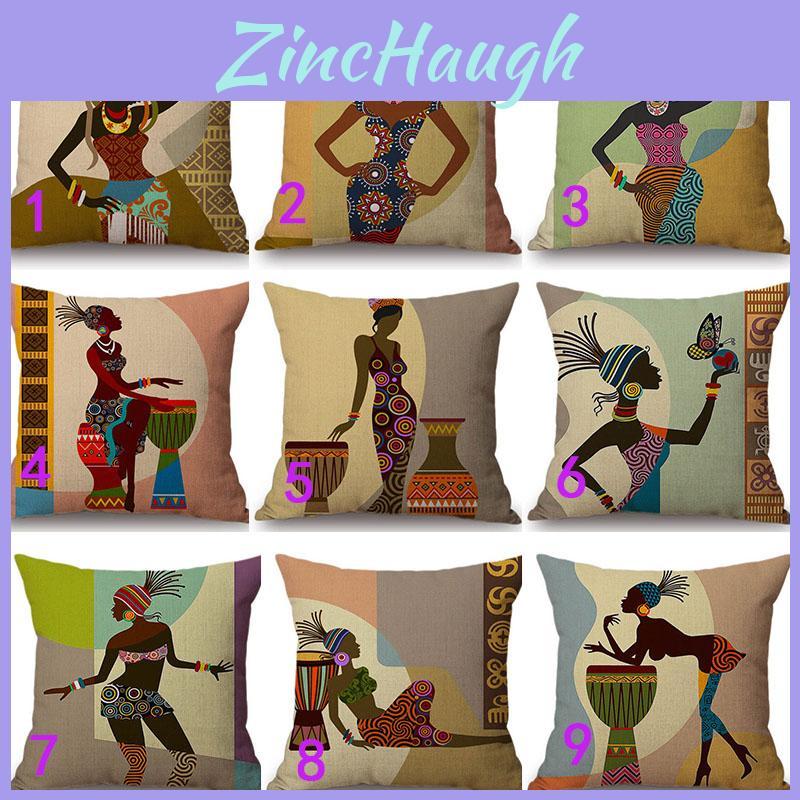 Cartoon Fashion African Woman Lady Cushion Covers Premium Linen Throw Pillow Case 18 Inches