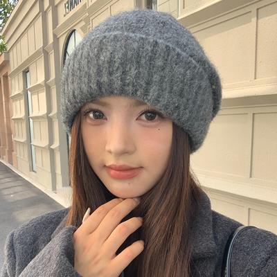 Wool Knitted Woolen Hat for Women In Autumn and Winter Thickened Warm Ear Protection Cold Hat Loose and Versatile Pile Hat for Men