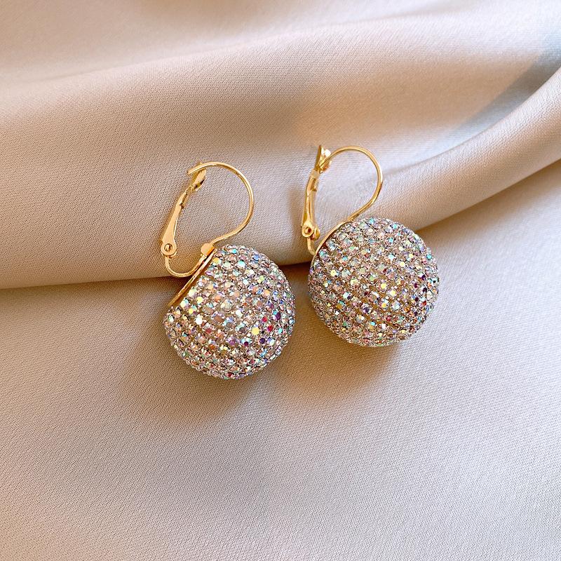 

Super flash full diamond set geometric semicircular ball earrings personalized trend design ear buckle earrings