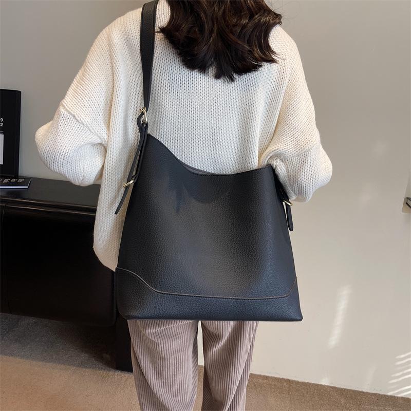 Lychee Pattern Retro Portable Mother and Child Bag Women's Large-capacity Solid Color Versatile Casual Shoulder Bag Fashionable Commuter Messenger Bag