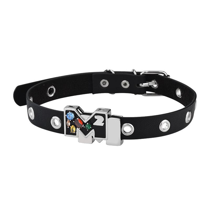 Niche Design Simple Temperament Colored Stone Belt Head Fashionable Hipster Leather Temperament Collar Women