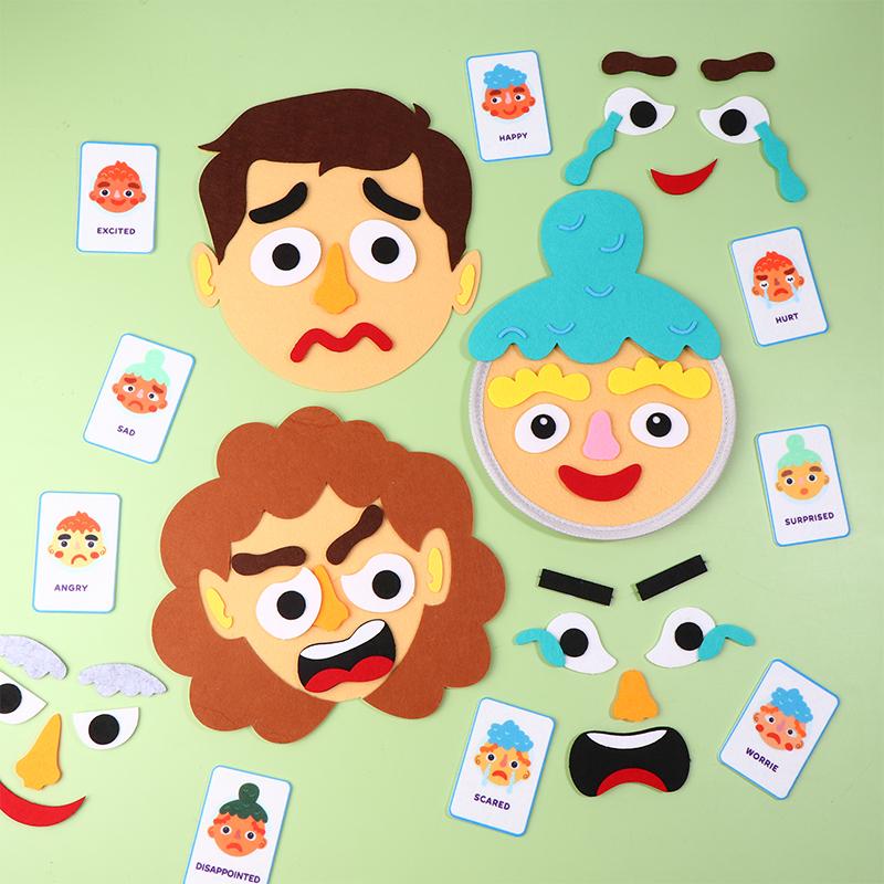 Montessori Facial Expression Game Diy Felt Expression Stickers Emotional Change Toy Toddlers Educational Toys Teaching Supplies
