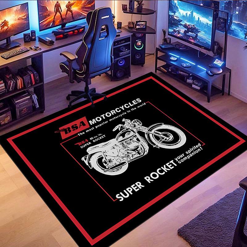 BSA vintage motorcycle pattern rug, non-slip rug, suitable for living room, bedroom, game room, computer room and home décor.