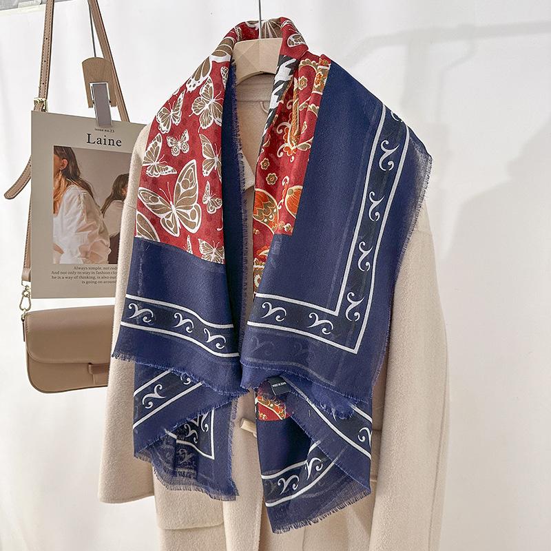 130 beard removal square scarf spring and summer fashion silk scarf retro women's high-end printing outer shawl