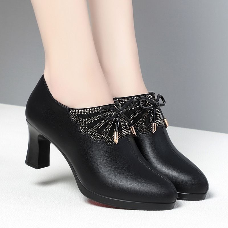 Spring single shoes women's high-heeled soft leather comfortable leather shoes 2025 new deep-mouth women's shoes spring and autumn foreign-style mot