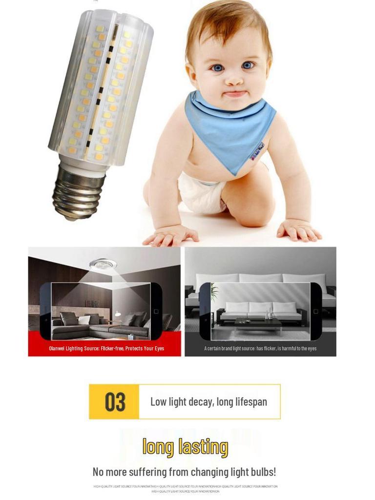 Oulanwei LED Corn Bulb E14/E27 Base Energy-Saving Bright Chandelier Lamp with Three-Color Change