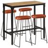 VidaXL 5-piece Bar Set Solid Raw Mango Wood and Metal, Pub Set, Furniture Set, Bar Table, 3216415