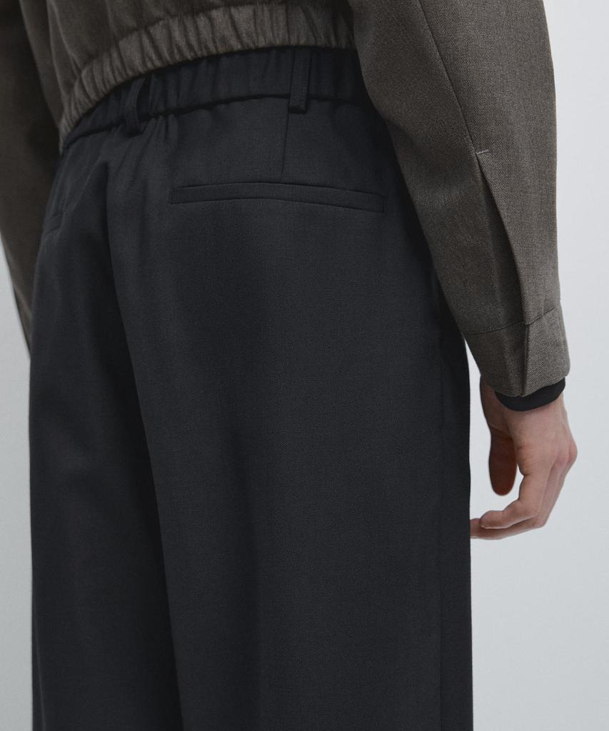 Masimodutti Relaxed Fit Wool Pintuck Detail Pants