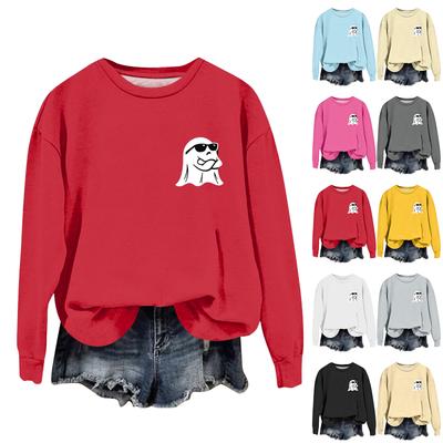 Women's Fashion Casual Long Sleeve Halloween Printed  Neck Sweatshirt