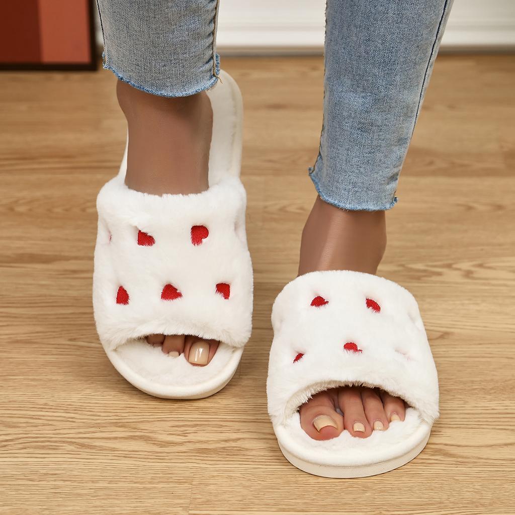 spot new women's casual open-toed fluffy slippers fashion home small love four-season slippers