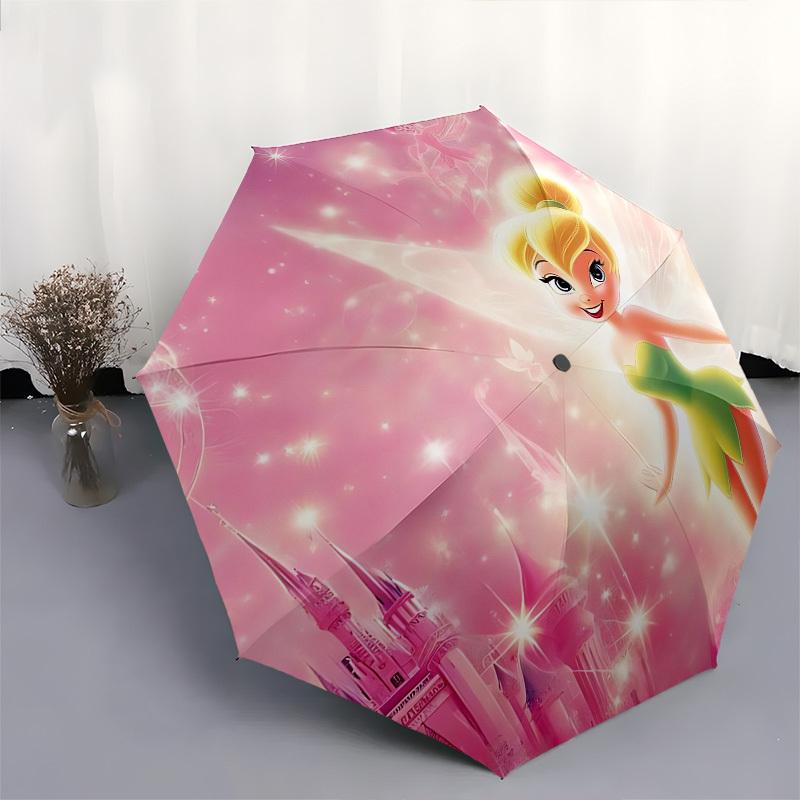 Tinkerbell, Fantasy Themed Automatic Opening and Closing Umbrella, Brightly Colored 8-rib Portable Umbrella, Suitable for Men and Women, A Perfect Gif