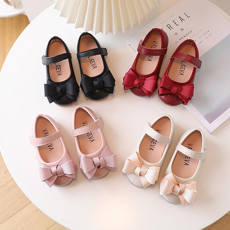 Girls' Leather Shoes 1-3 Year Princess Single Shoes Spring 2025 Toddler Walking Shoes Girls' Bow Tie Flat Shoes Children's Shoes