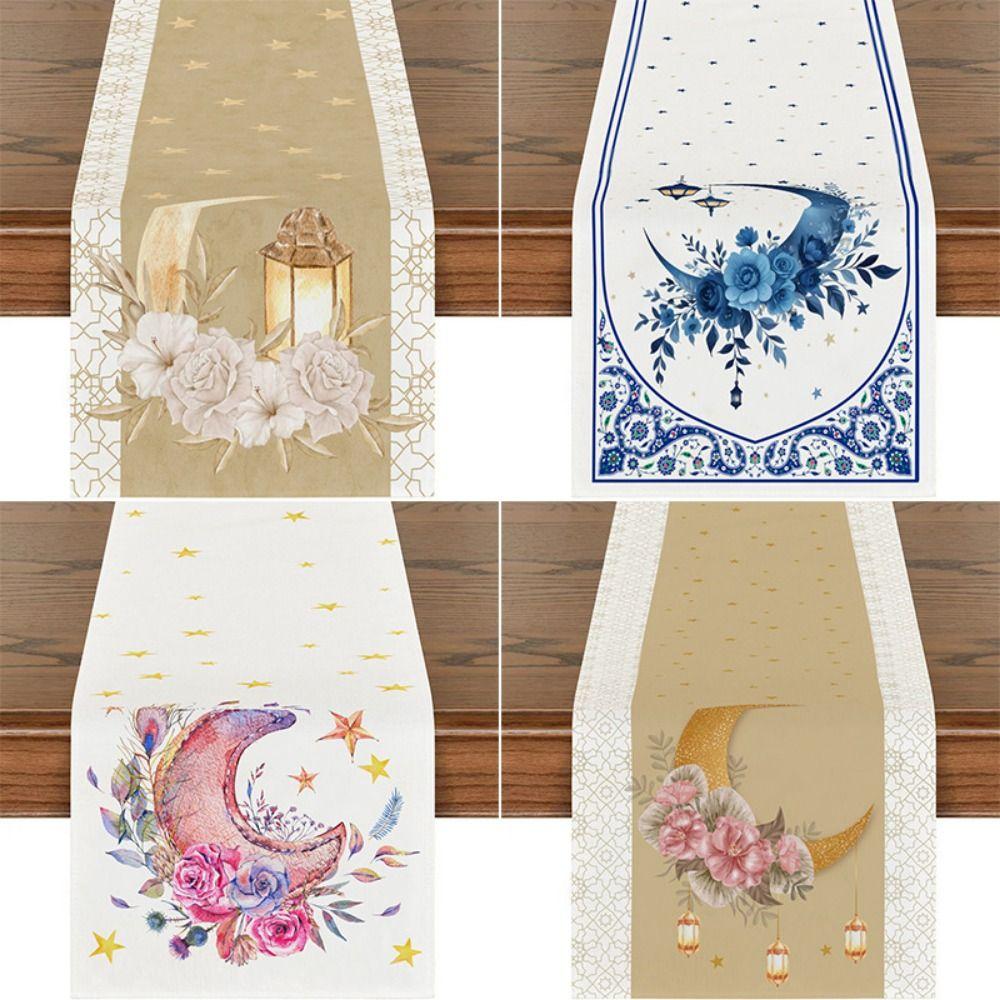 Multicolor Eid Mubarak Table Runner 33*180cm Dinning Table Decor Ramadan Decor Tablecloth Moon Castle Flower Rectangle