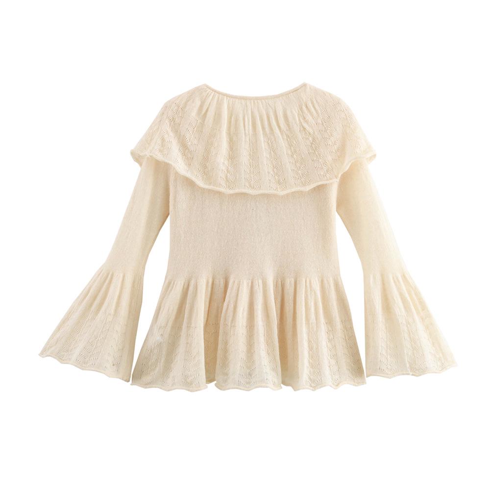 2025 Spring Women's V-Neck Knit Top with Layered Decoration - Sweet and Simple Style