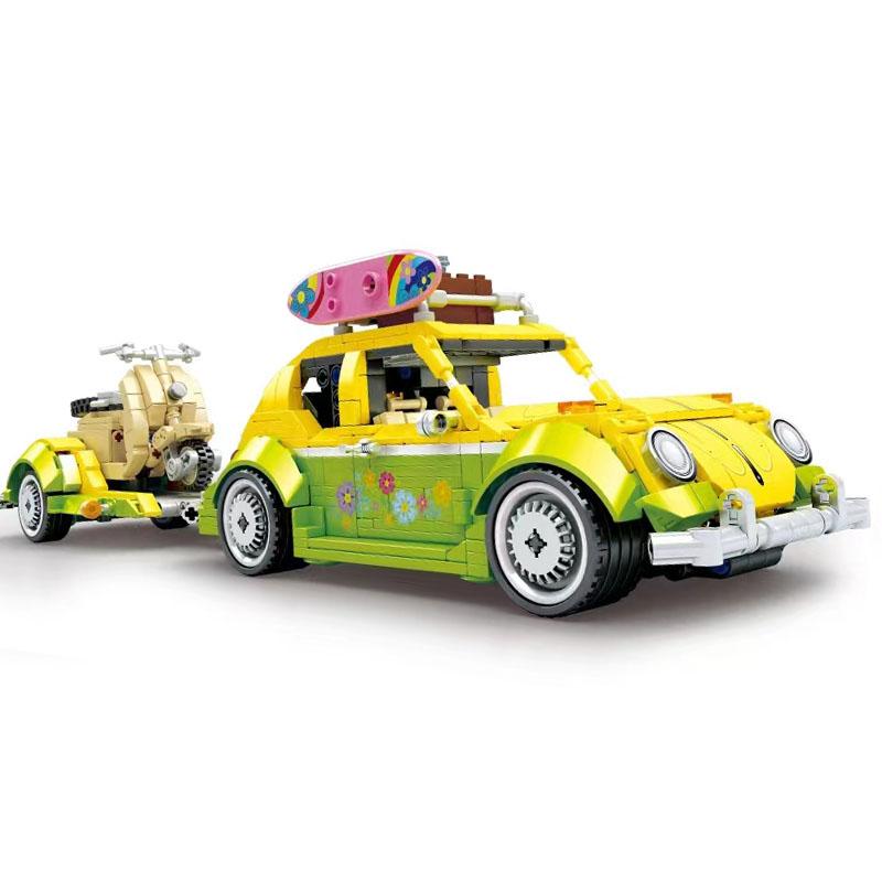 

1409 шт. Технические строительные блоки Beetle Wagon, туристические пикниковые автомобили, прицеп, трактор, автофургон, набор, модель автомобиля, кирпичи, игрушки для детей, подарок