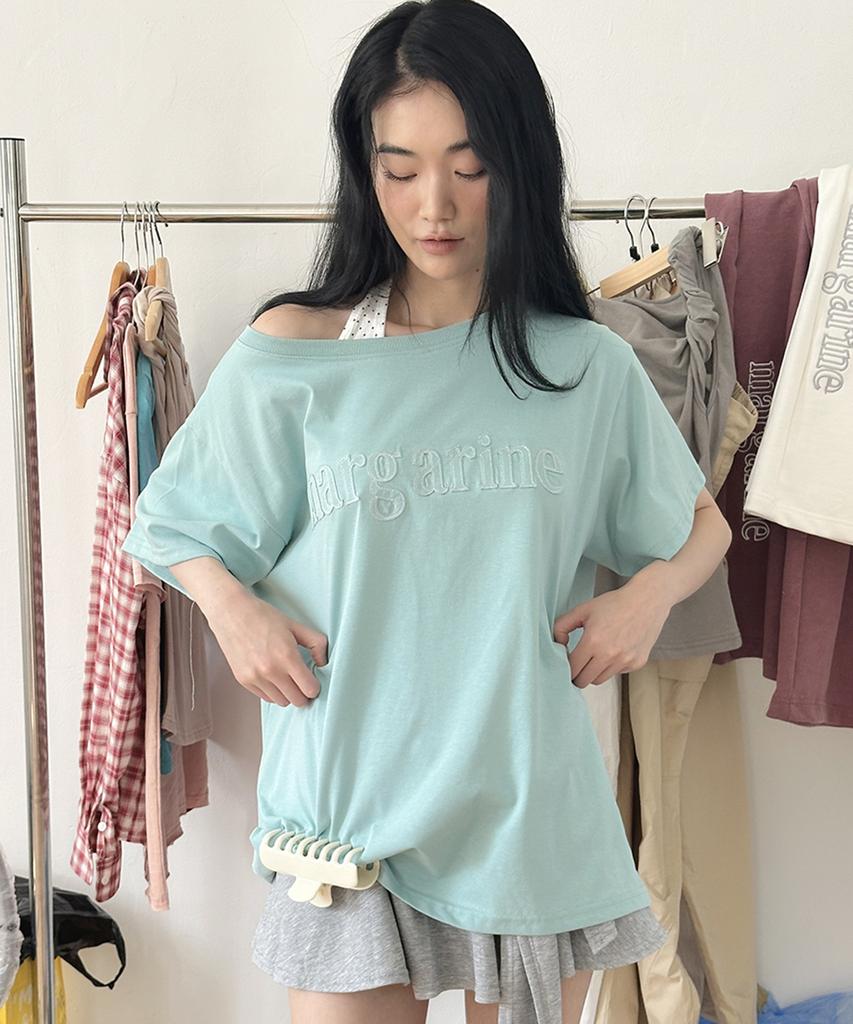 Seuteulaipeumagalin Margarine One-Shoulder Applique Logo Short Sleeve Mint