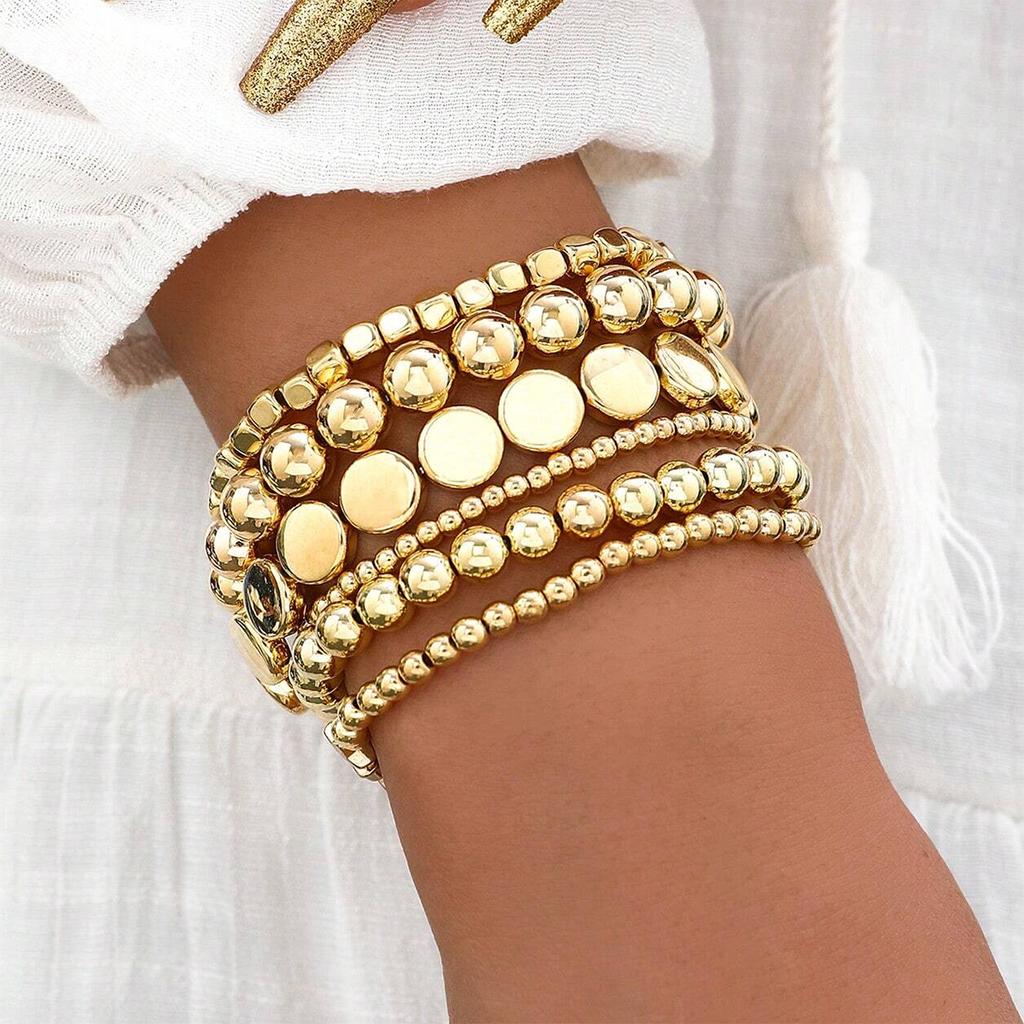 6Pcs/set Bohemia Handmade Geometric Ball Bead Chain Bracelet Vintage Stacked Ball Beaded Bracelet For Women Trend Party Zircon