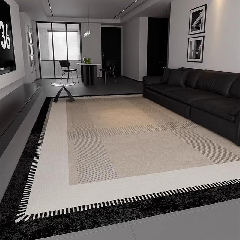 Beige Black Geometric Area Rug Modern Light Luxury Living Room Carpet Waterproof Non-Slip Sofa Floor Mat Easy Care Holiday