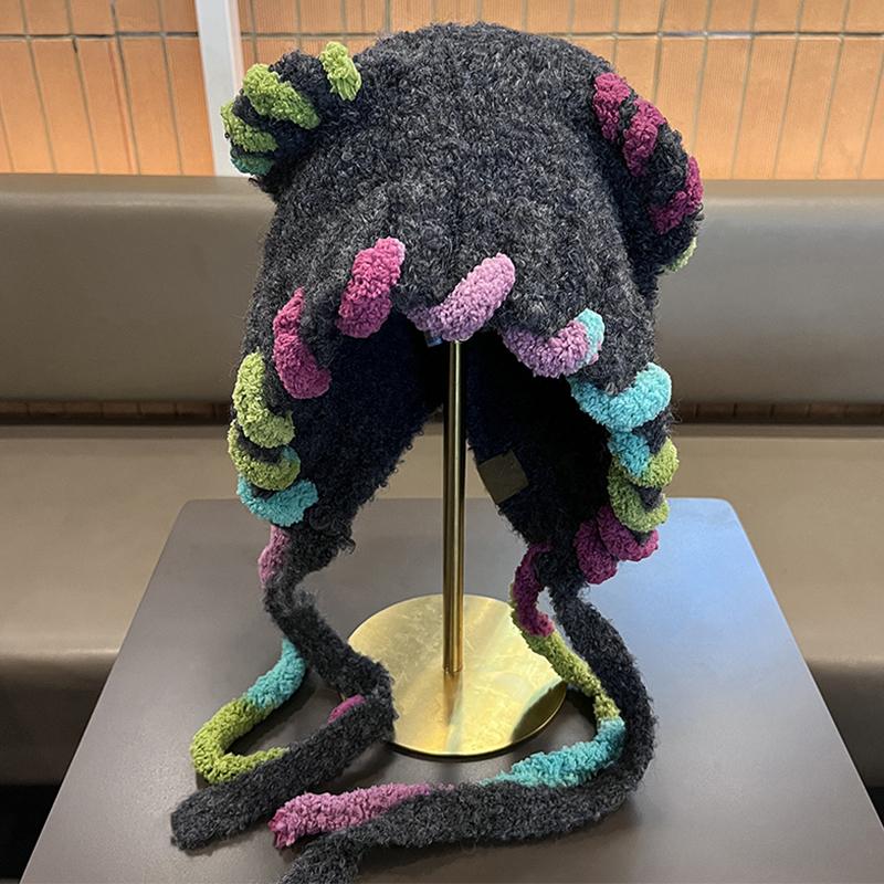 Dopamine Cat Ears Plush Bomber Hat Women Autumn Winter Cycling Cold And Warm Face Small Bag Head Ear Protection Knitted Hat