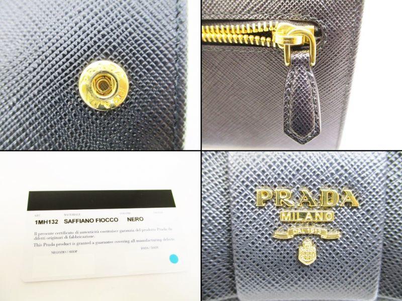 Authentic PRADA Saffiano Leather Ribbon Black Bifold Long Wallet Purse #6264 Refurbished