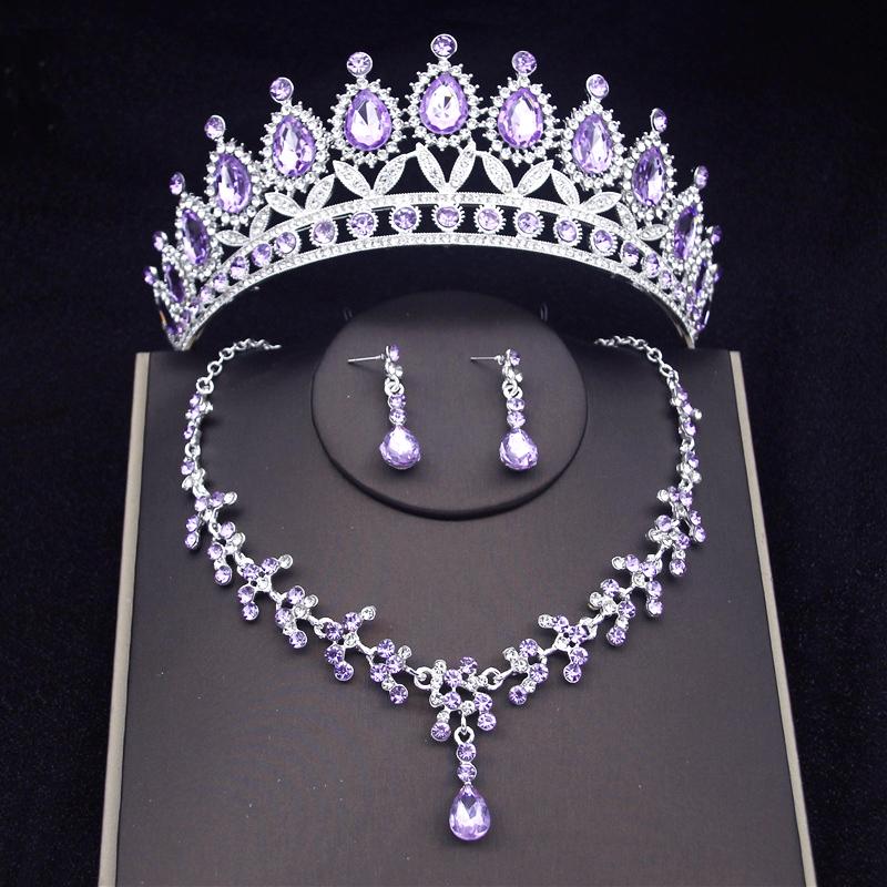 Princess Bridal Tiaras Jewelry Sets for Women Crown and Earring Necklace Set Birthday Party Wedding Jewelry Bride Accessories