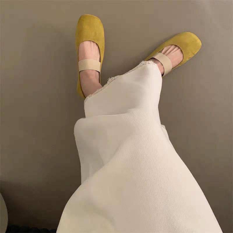 

Retro flat-soled single shoes 2025 autumn new versatile elastic word with cute square head design flat-soled single shoes 35