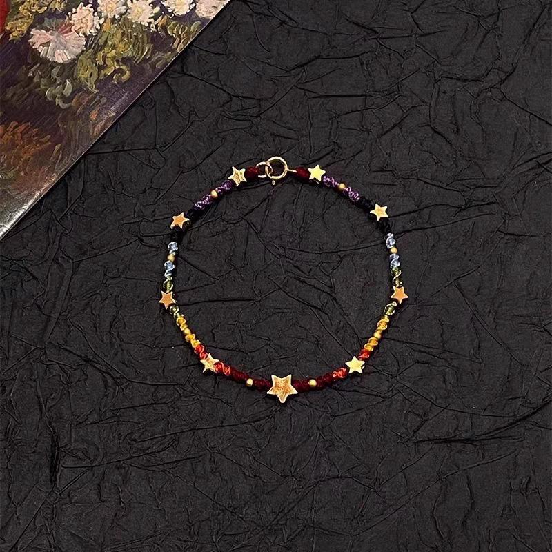 

Rainbow Memory Star Colored Wax Cord Braided Bracelet New Chinese Unique Handmade Rope