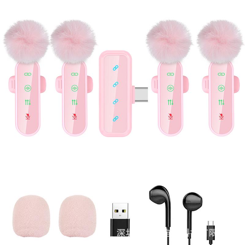 H19 Wireless Lavalier Microphone: One-to-Four Cross-Border, Three-in-One Interface for Live Streaming, Mobile Shooting, Noise Reduction Recording.