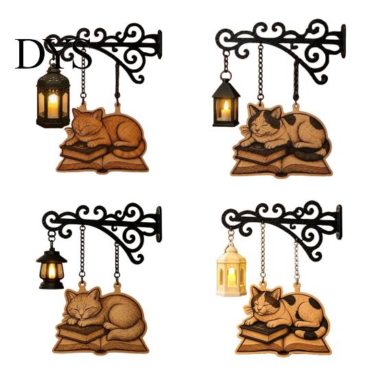 Cat Decor for Book Lovers Vintage Bookshelf Light with Sleeping on Design, Retro Lantern Unique Craft Gifts Students Lamp Reading, Decorative