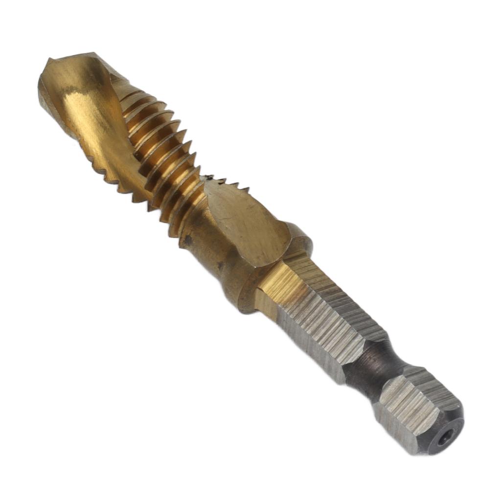 Tap Drill Bits Hex Shank Titanium Coated Metric Screw Combination Tapping Bit for WoodM10