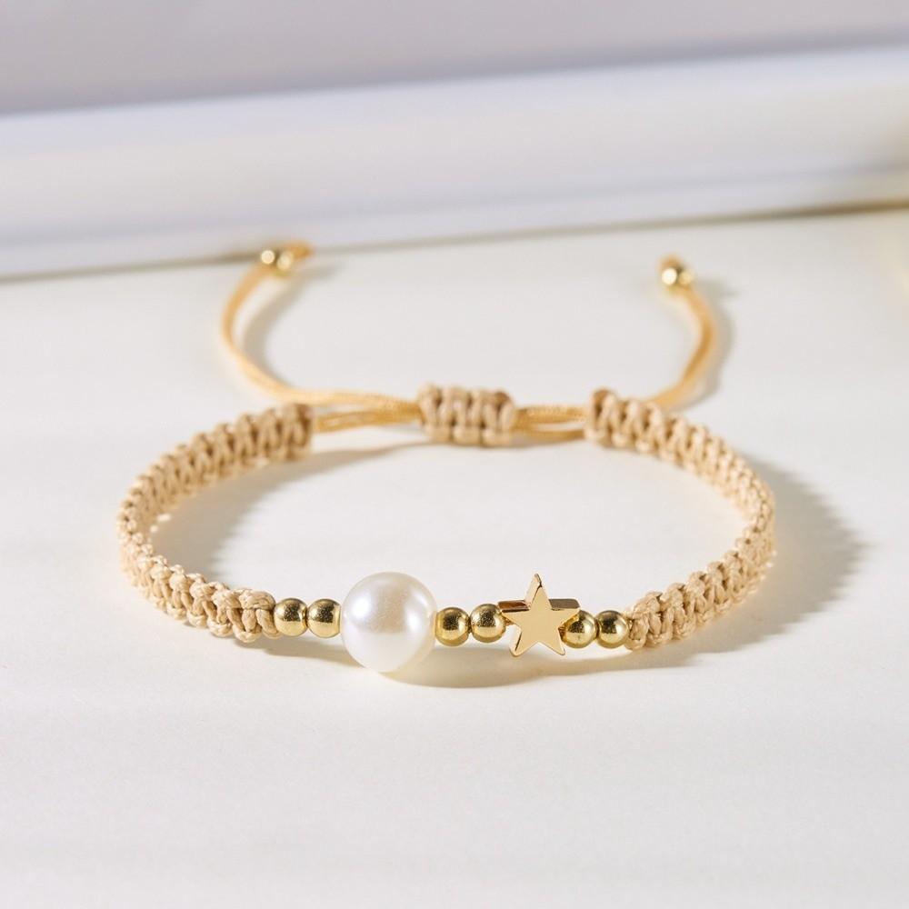 Pearl Bead Star-Shaped Bracelet Adjustable Casual Bracelet Bangle Woven Bracelet  Men