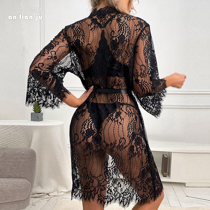 Sexy mesh nightgown lace lure seduction perspective pajamas women's outerwear