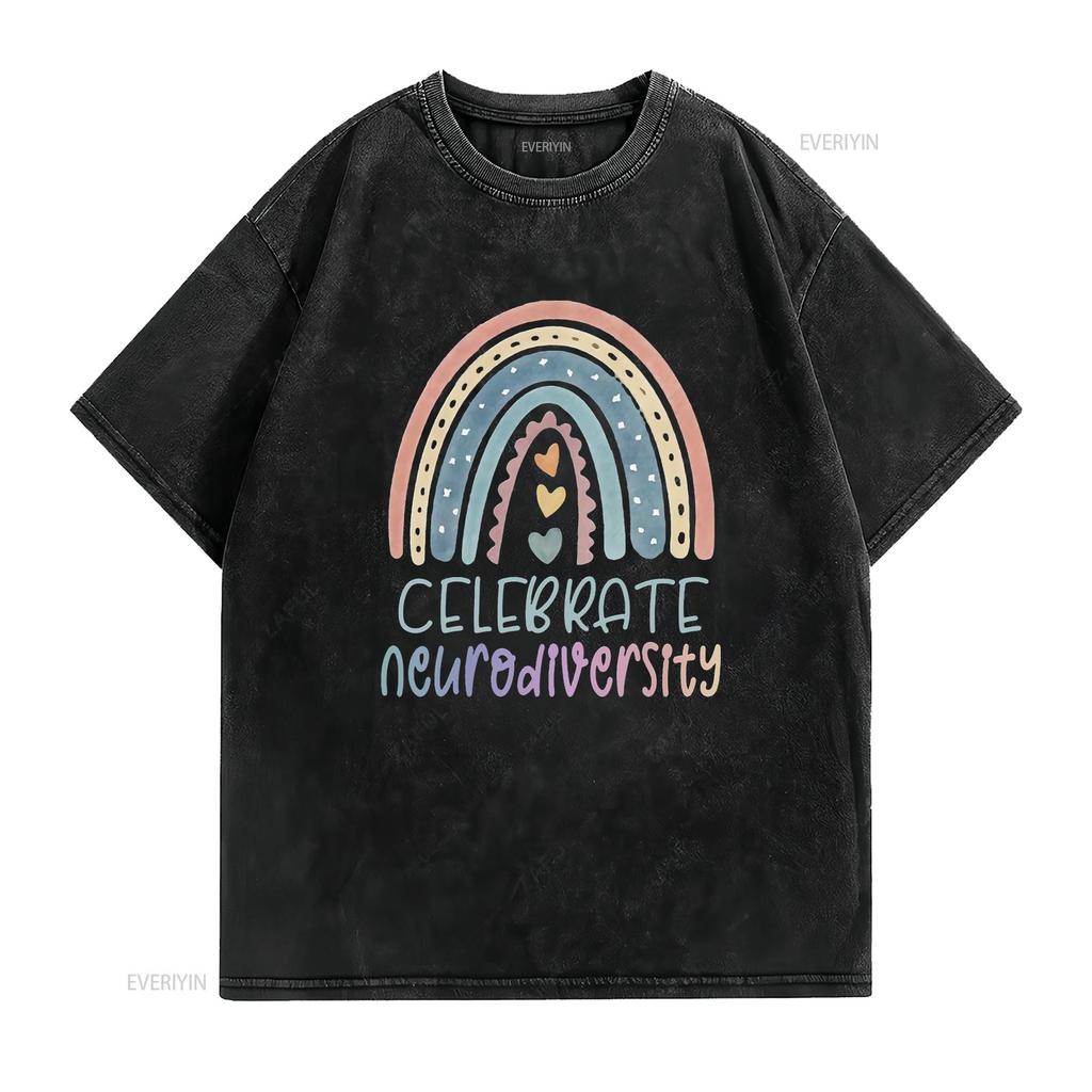 Mens CELEBRATE NEURODIVERSITY Mental Health Autism Awareness  T Shirt Black X Large vintage Washed streetwear Stylish Soft