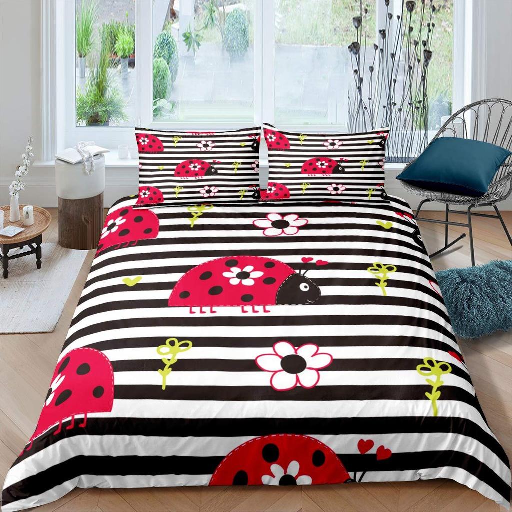 Comforter Ladybug Comforter Set Ladybug On Green Leaf Wild Wildlife Theme Microfiber Bedding Set 3Pcs For Kids Teens