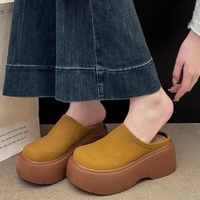 Women Flats Platform Slippers Casual Shoes 2025 Spring Autumn New Slingback Flip Flops Suede Ladies Mules Shoes Non Slip Slides