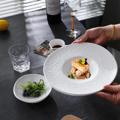 Underglaze Ceramic Straw Hat Plates: Hammered Texture Dessert, Soup & Pasta Plates for Hotel Use
